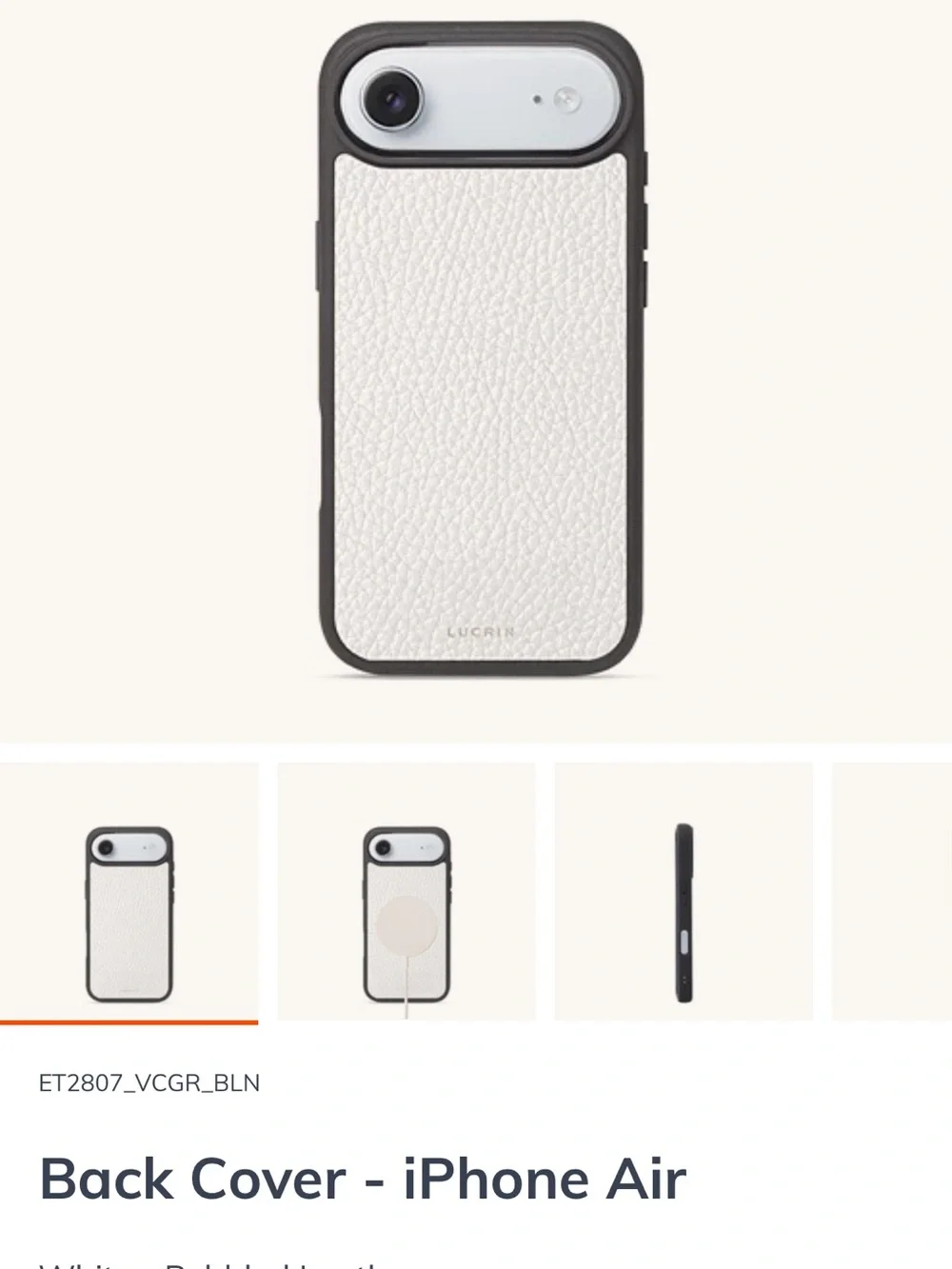 LUCRIN - White Leather-Peble. Le Phone Case with Black Frame